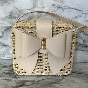 Like Dreams Poppy vegan Bow Tie Straw woven basket purse Crossbody shoulder bag